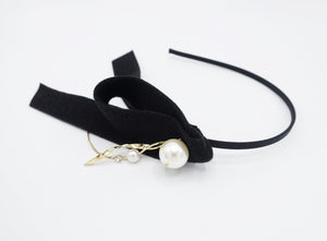 veryshine.com Accessories folded ribbon embellished thin headband pearl decorated hairband for woman