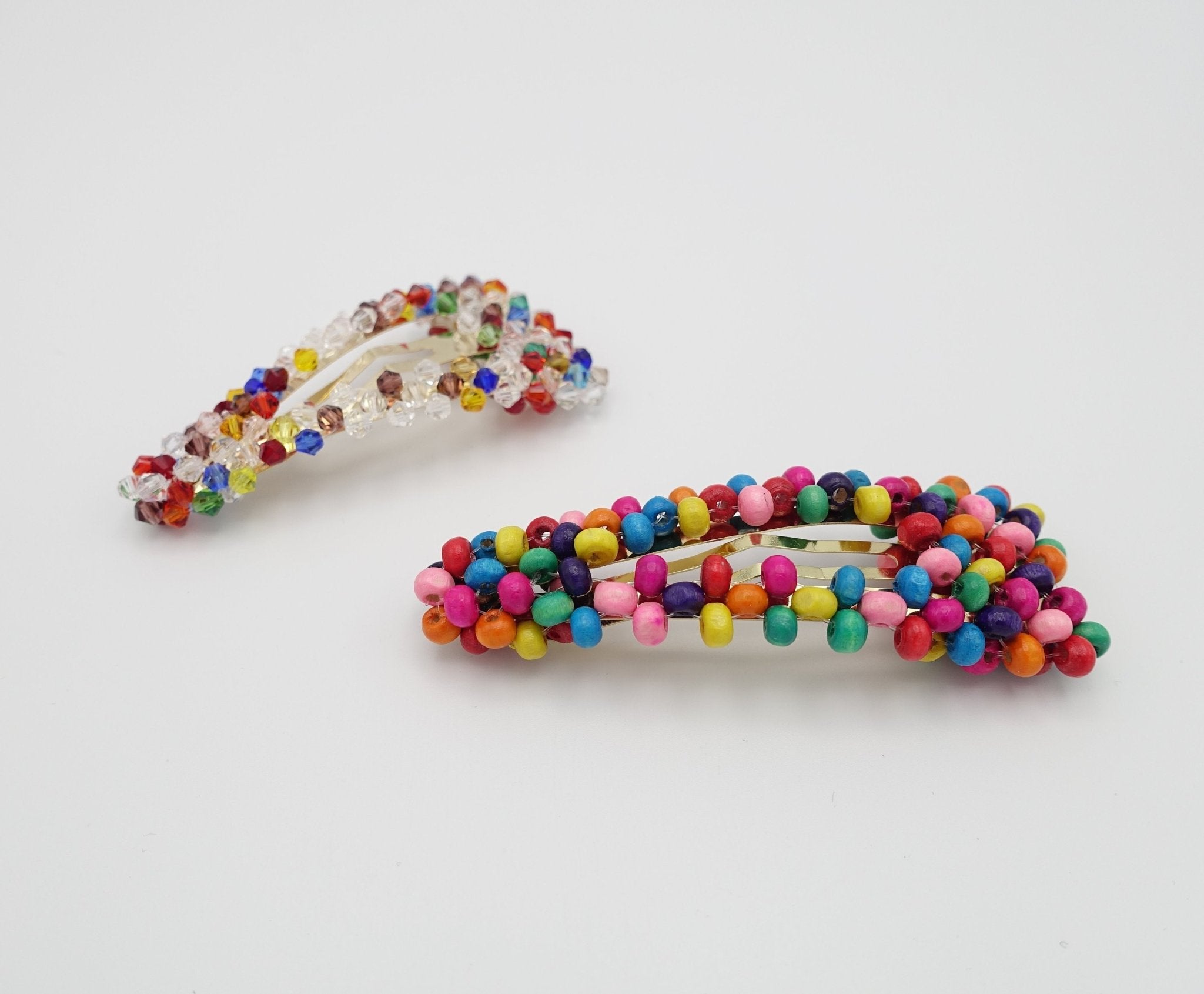 veryshine.com Accessories rainbow crystal beaded snap clip wood embellished hair clip woman hair accessory