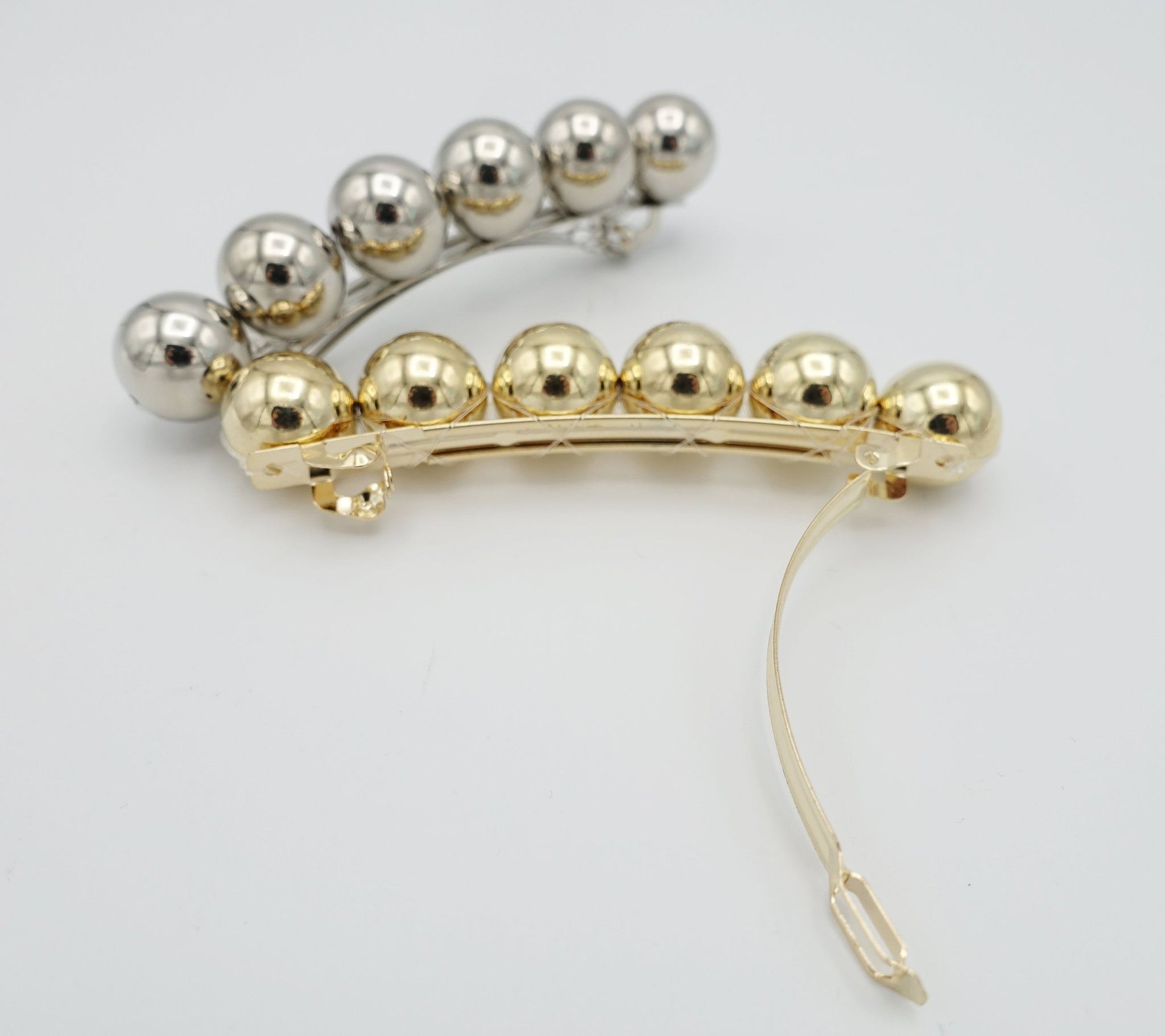 sleek gold silver ball beaded french hair barrette - veryshine.com