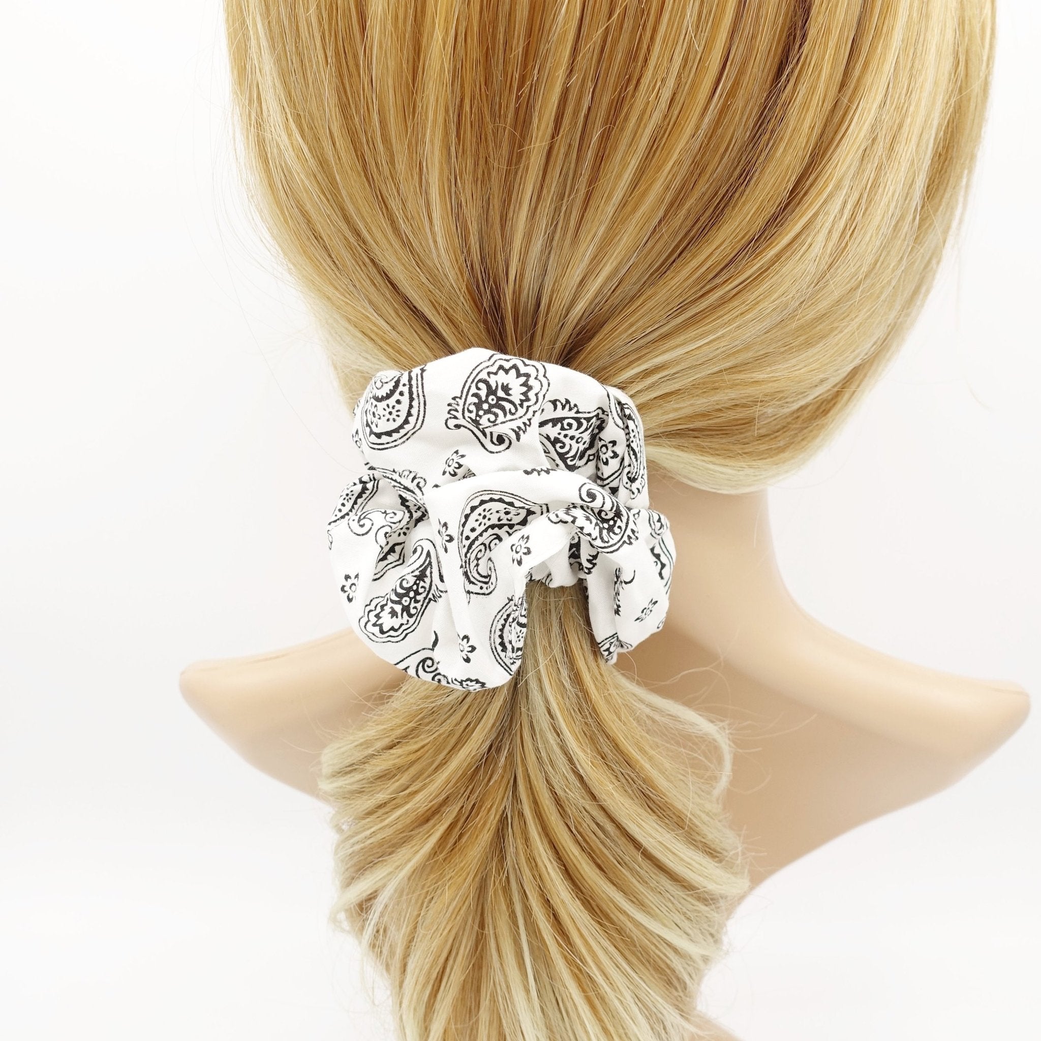 veryshine.com Accessories White paisley print scrunchies casual hair elastic scrunchie for women