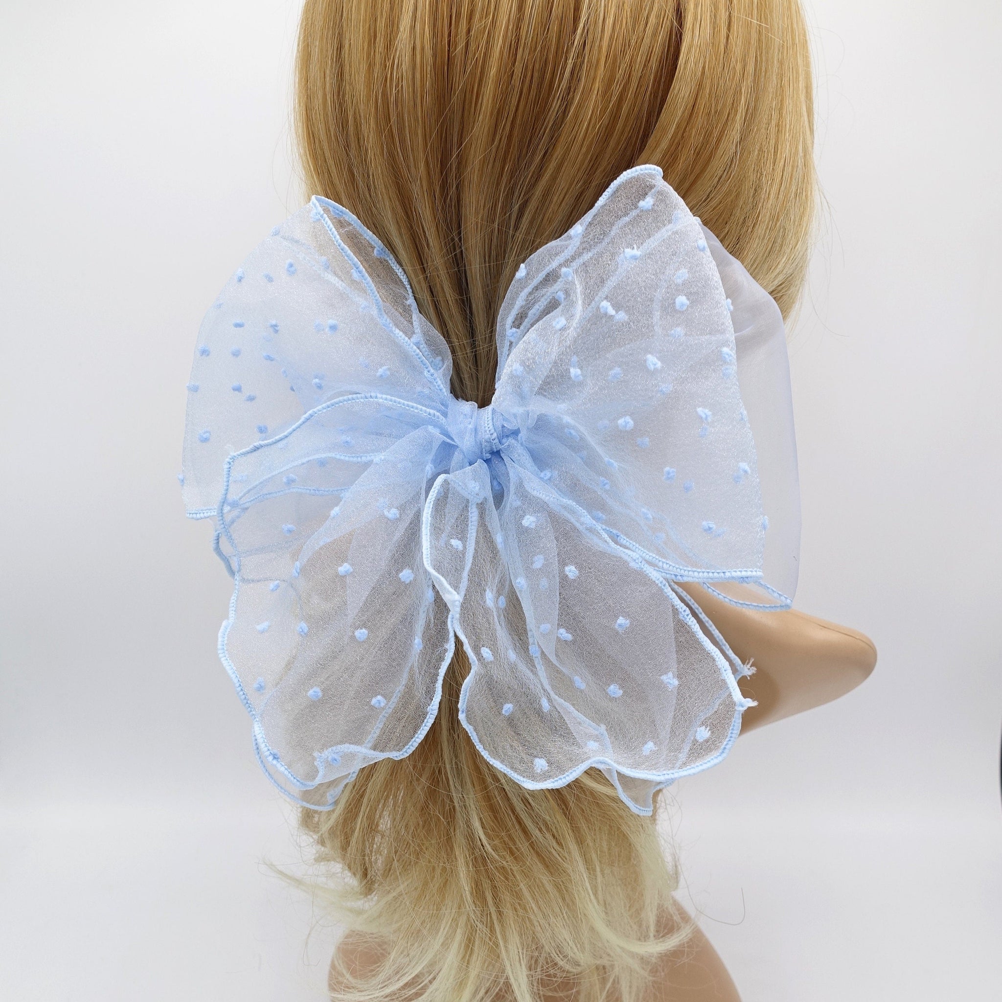 veryshine.com Baby & Kids Sky blue organza hair bow, dot hair bow ,oversized hair bows for girls