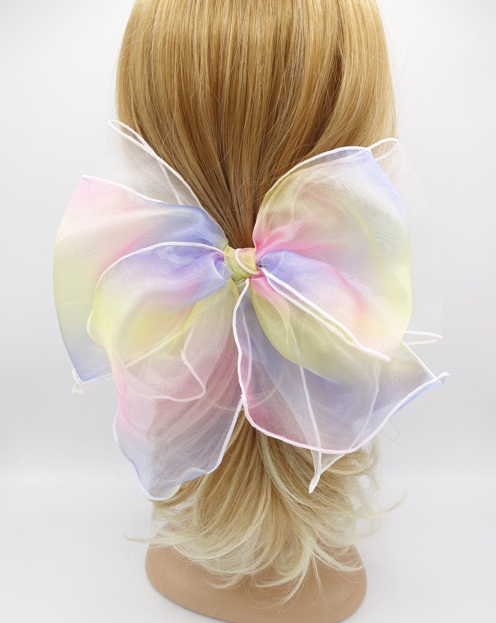 veryshine.com Baby & Kids Yellow girls hair bow, organza hair bow, rainbow hair bows for girls