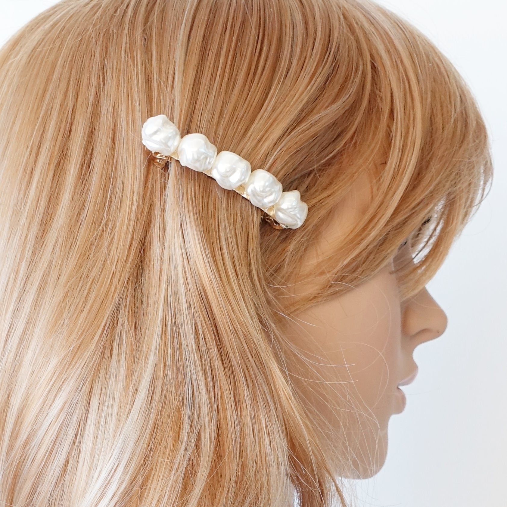irregular pearl embellished french hair barrette women hair accessorie –