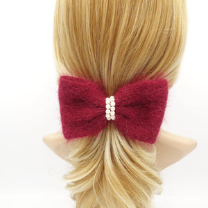 veryshine.com Barrette (Bow) angora hair bow pearl embellished Fall Winter women hair barrette