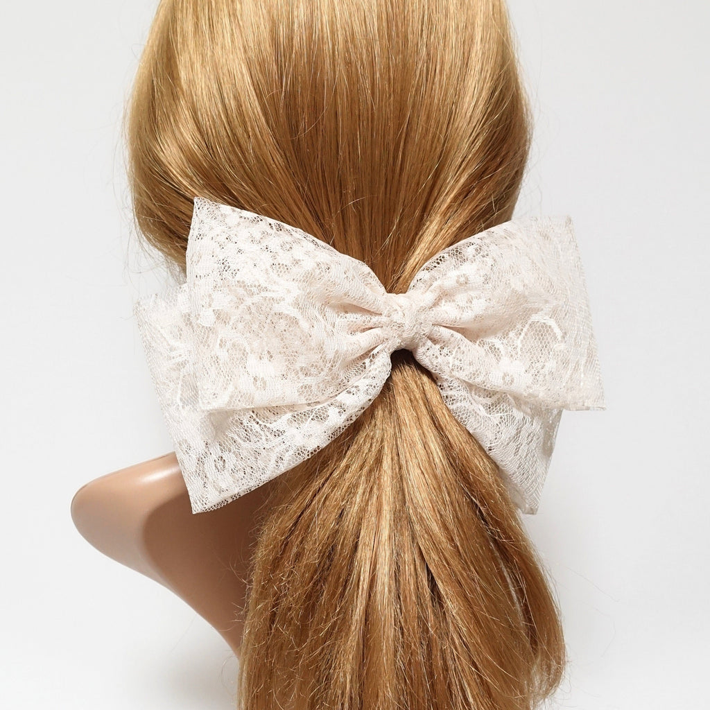 veryshine.com Barrette (Bow) Beige big floral lace layered bow Texas hair bow french barrette