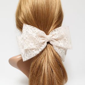 veryshine.com Barrette (Bow) Beige big floral lace layered bow Texas hair bow french barrette