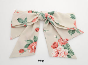 veryshine.com Barrette (Bow) Beige big flower print pattern  layered droopy tail bow french barrette stylish women hair accessory
