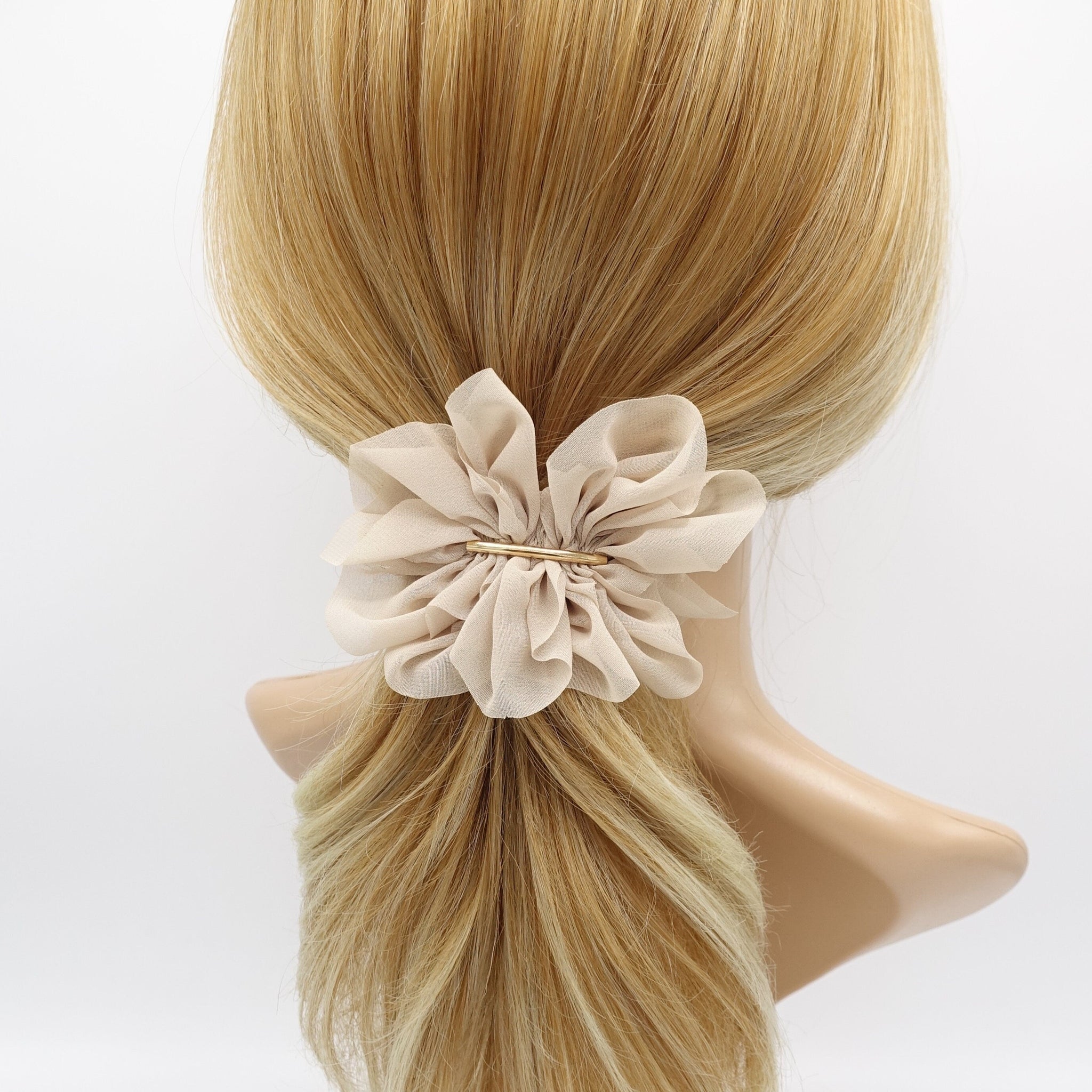 veryshine.com Barrette (Bow) Beige chiffon flower barrette, ruffle flower barrette, cute hair accessory for women