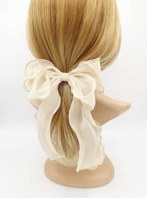veryshine.com Barrette (Bow) Beige chiffon lettuce hem layered hair bow for women