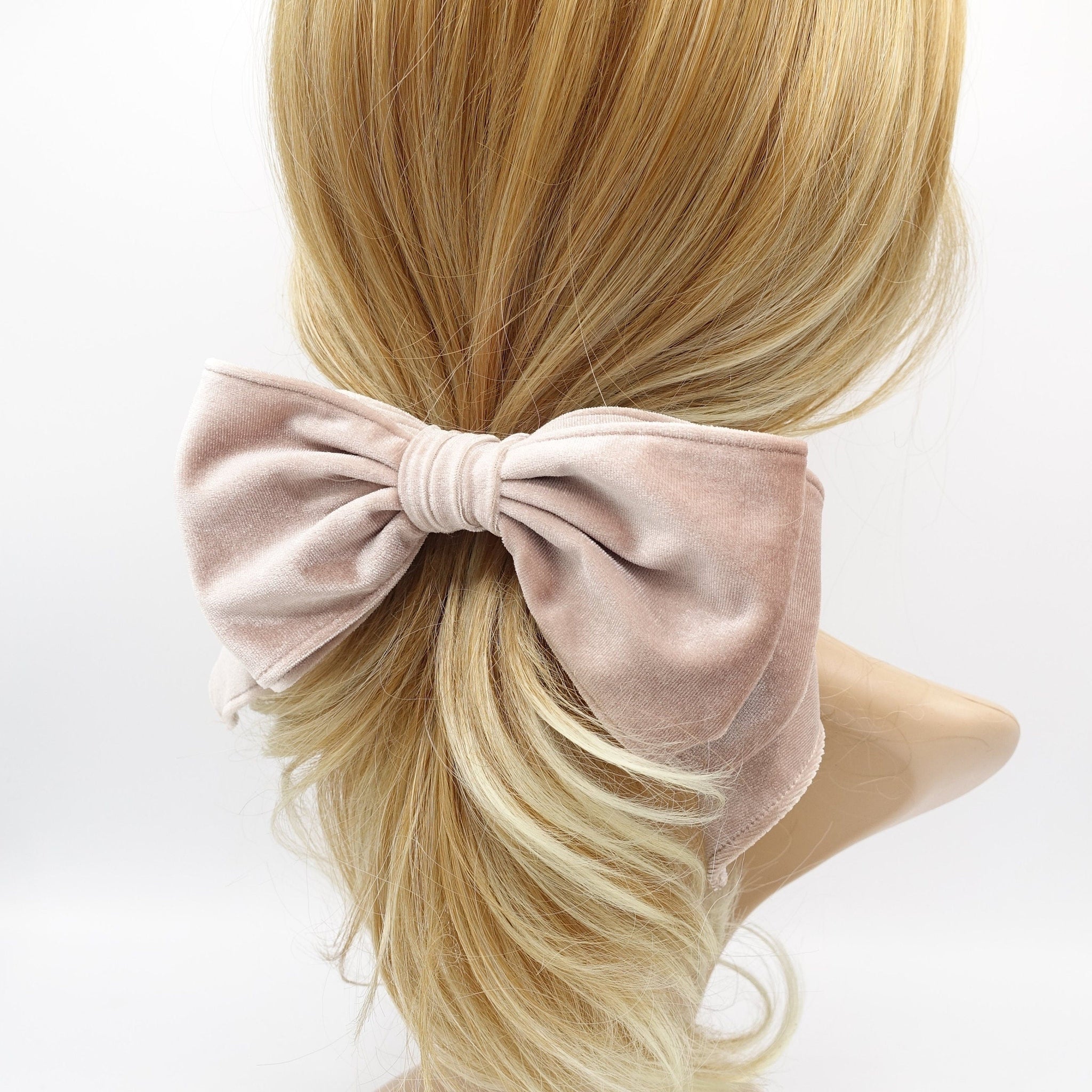 veryshine.com Barrette (Bow) Beige double layered velvet hair bow stylish hair hair accessory for women