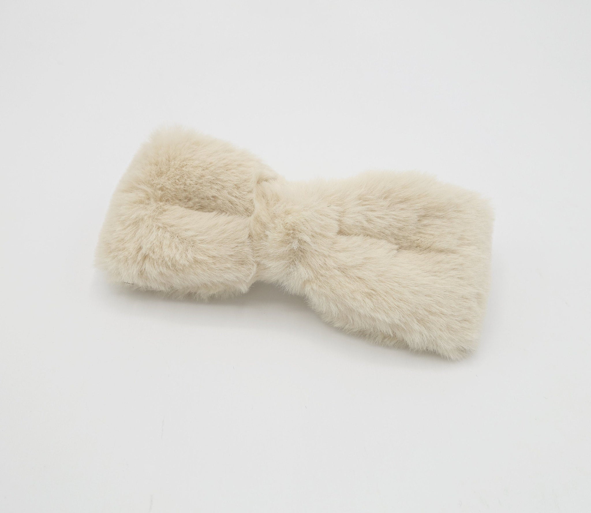 veryshine.com Barrette (Bow) Beige fabric fur hair bow soft Winter hair accessory for women