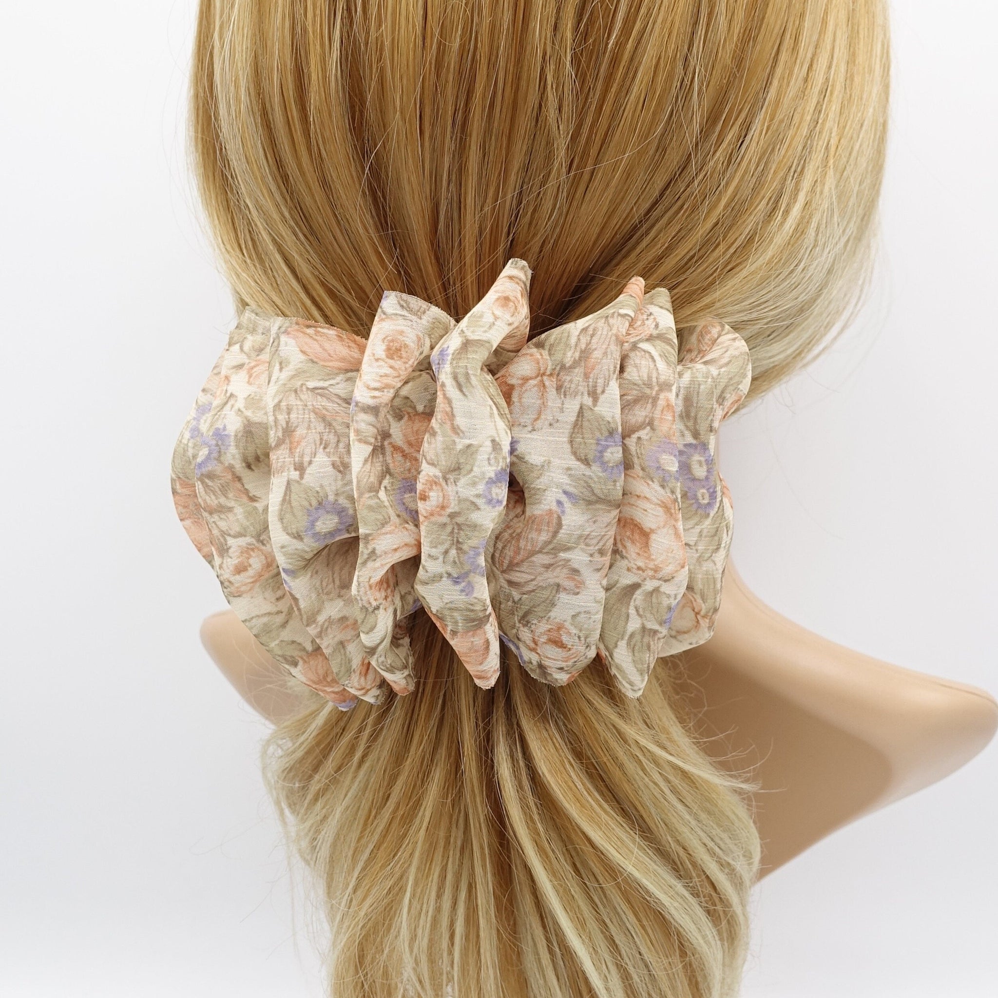 veryshine.com Barrette (Bow) Beige florl chiffon ruffle flower hair barrette woman hair accessory