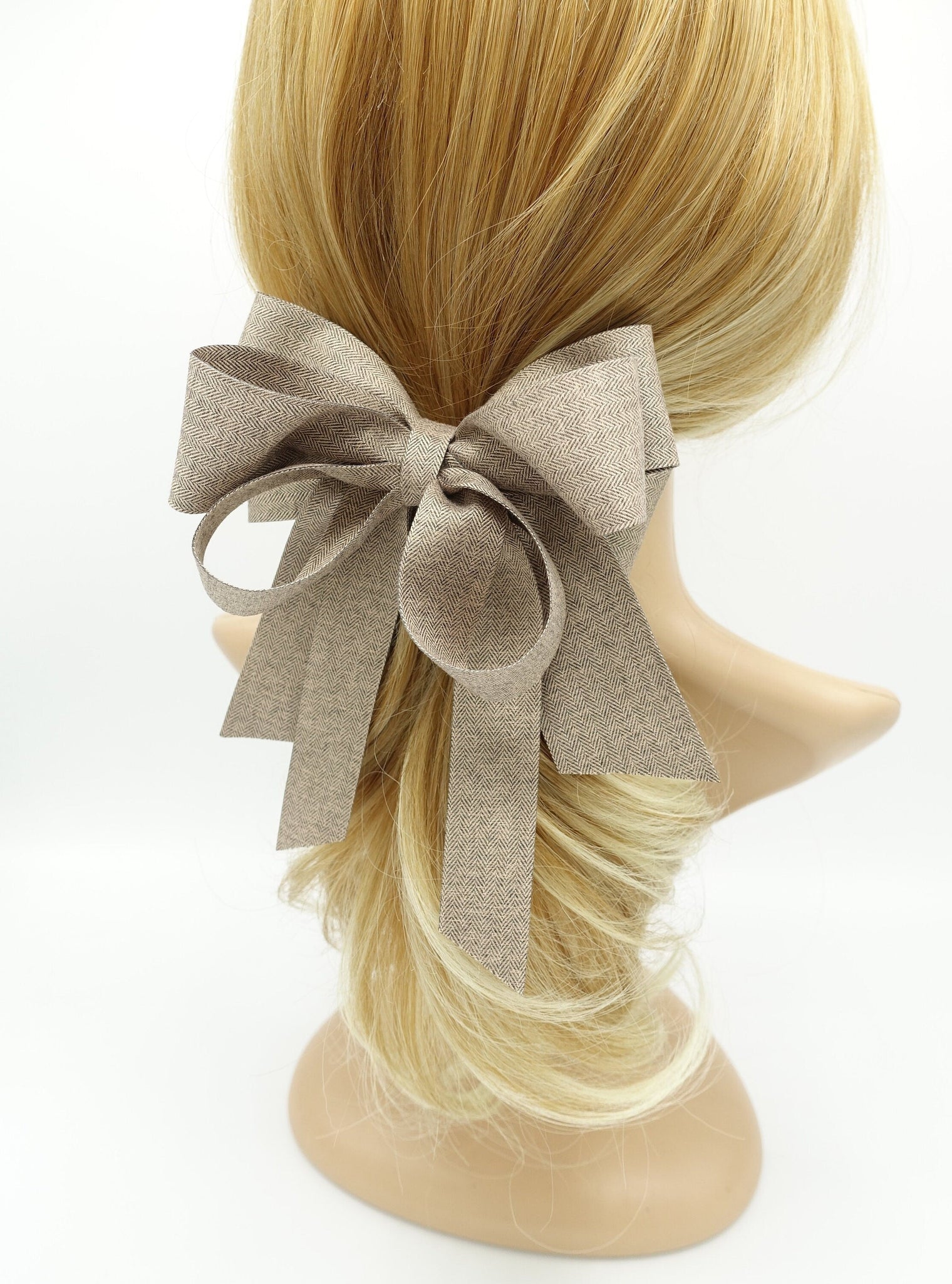 veryshine.com Barrette (Bow) Beige herringbone multi wing hair bow hair accessory for women