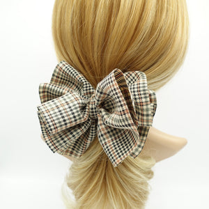 veryshine.com Barrette (Bow) Beige plaid check hair bow volume pleats barrette hair accessory for women