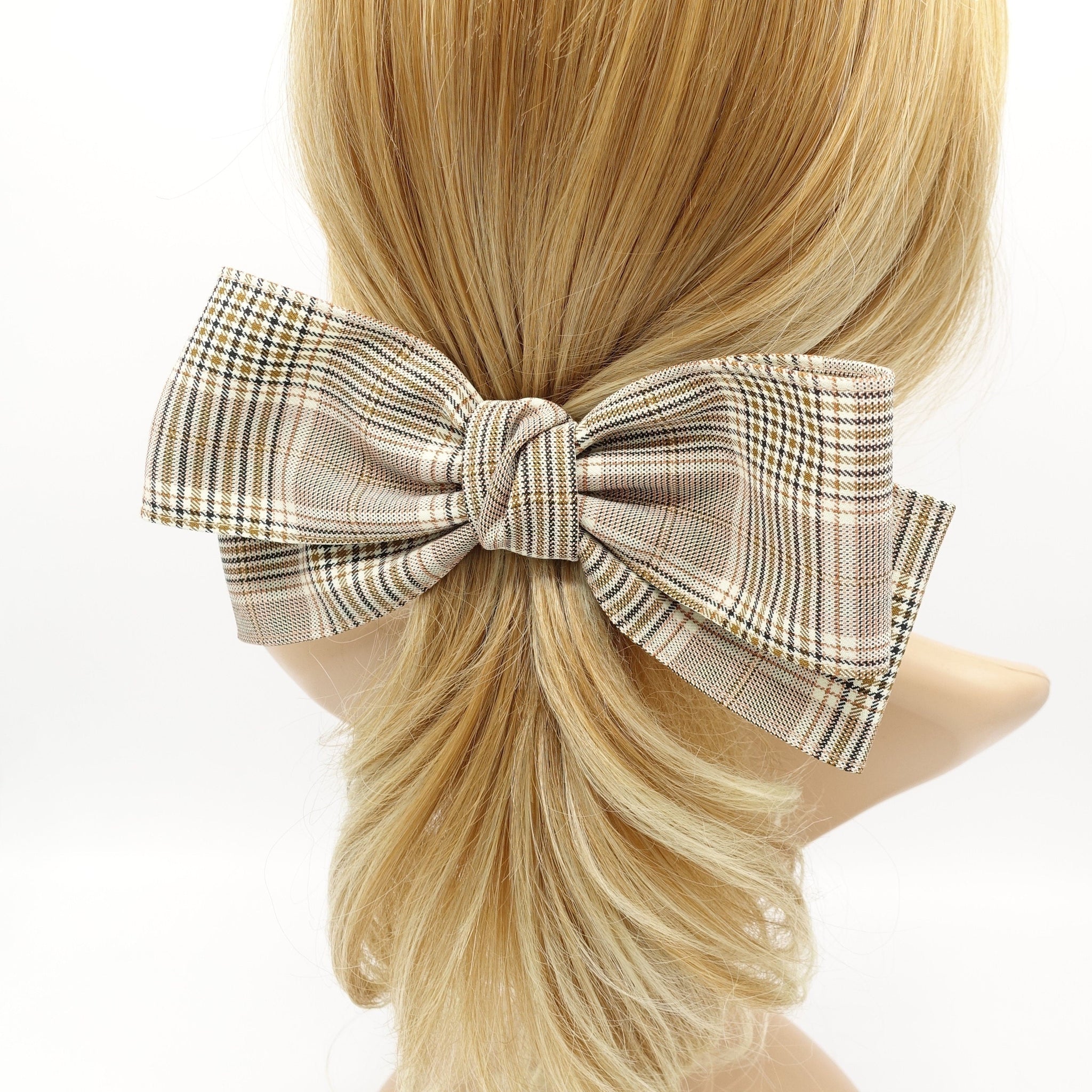 veryshine.com Barrette (Bow) Beige plaid hair bow office hair accessory for women