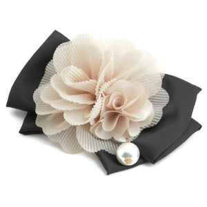 veryshine.com Barrette (Bow) Beige Pleat flower french barrette  black bow french hair barrette elegant woman hair accessories