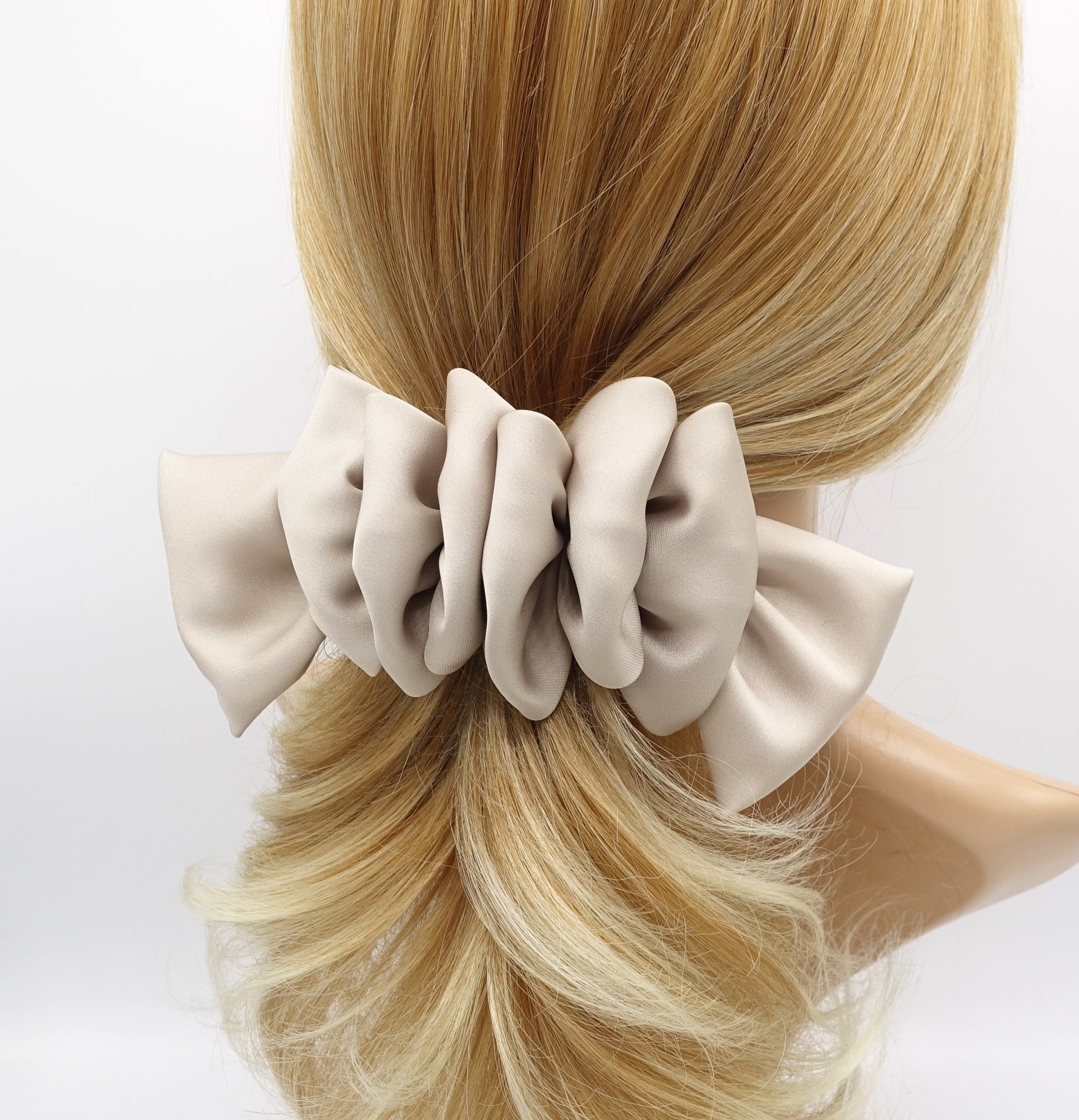 veryshine.com Barrette (Bow) Beige satin ruffle hair bow for women