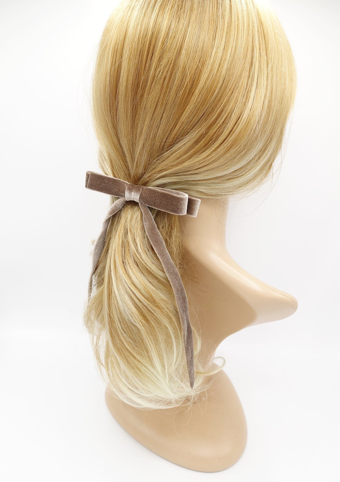 veryshine.com Barrette (Bow) Beige thin velvet tail hair bow casual style french hair barrette