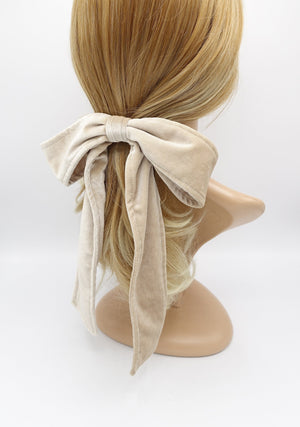 veryshine.com Barrette (Bow) Beige velvet bow barrette, velvet tailed bow, neat velvet hair bow for women