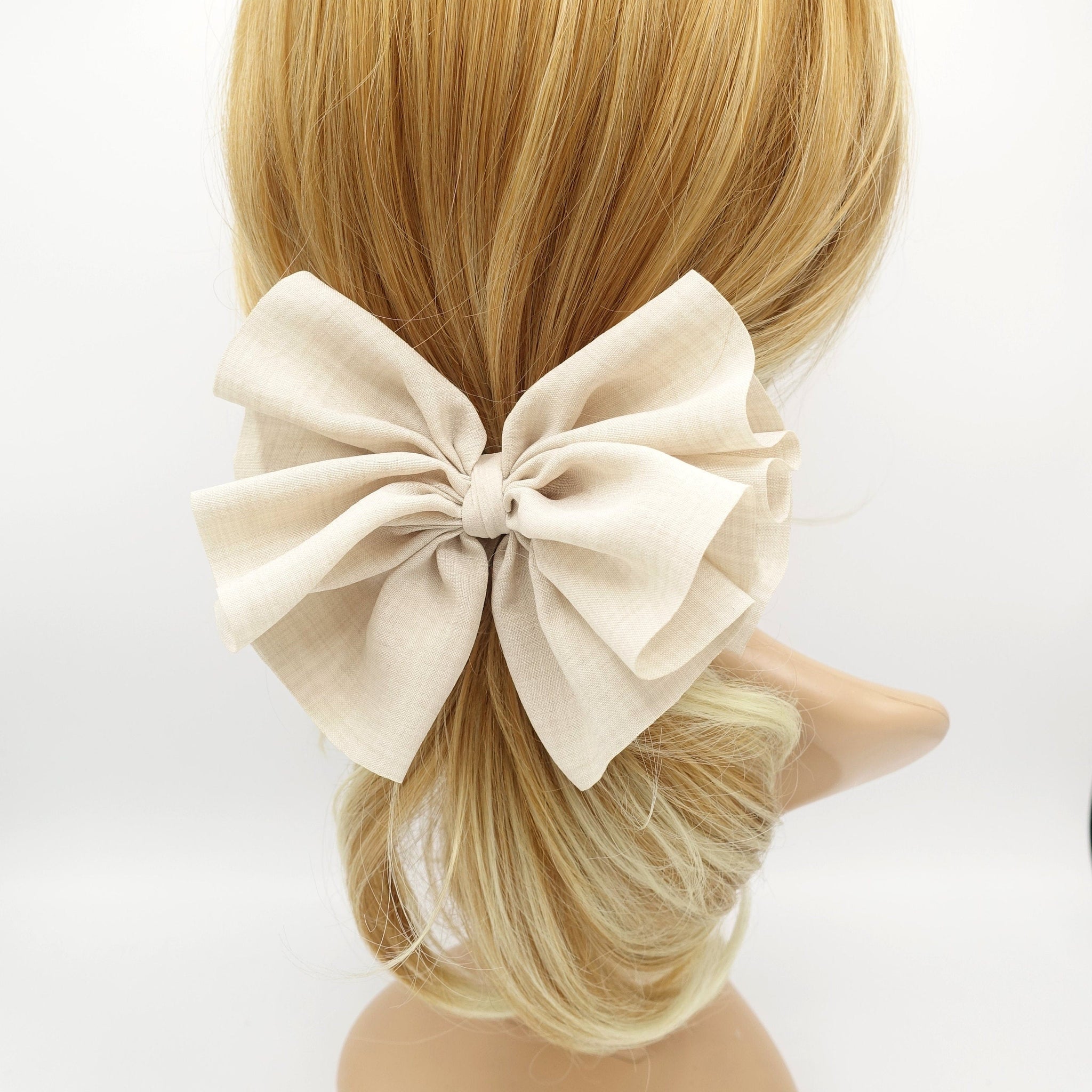veryshine.com Barrette (Bow) Beige volume pleated hair bow french barrette women hair accessory