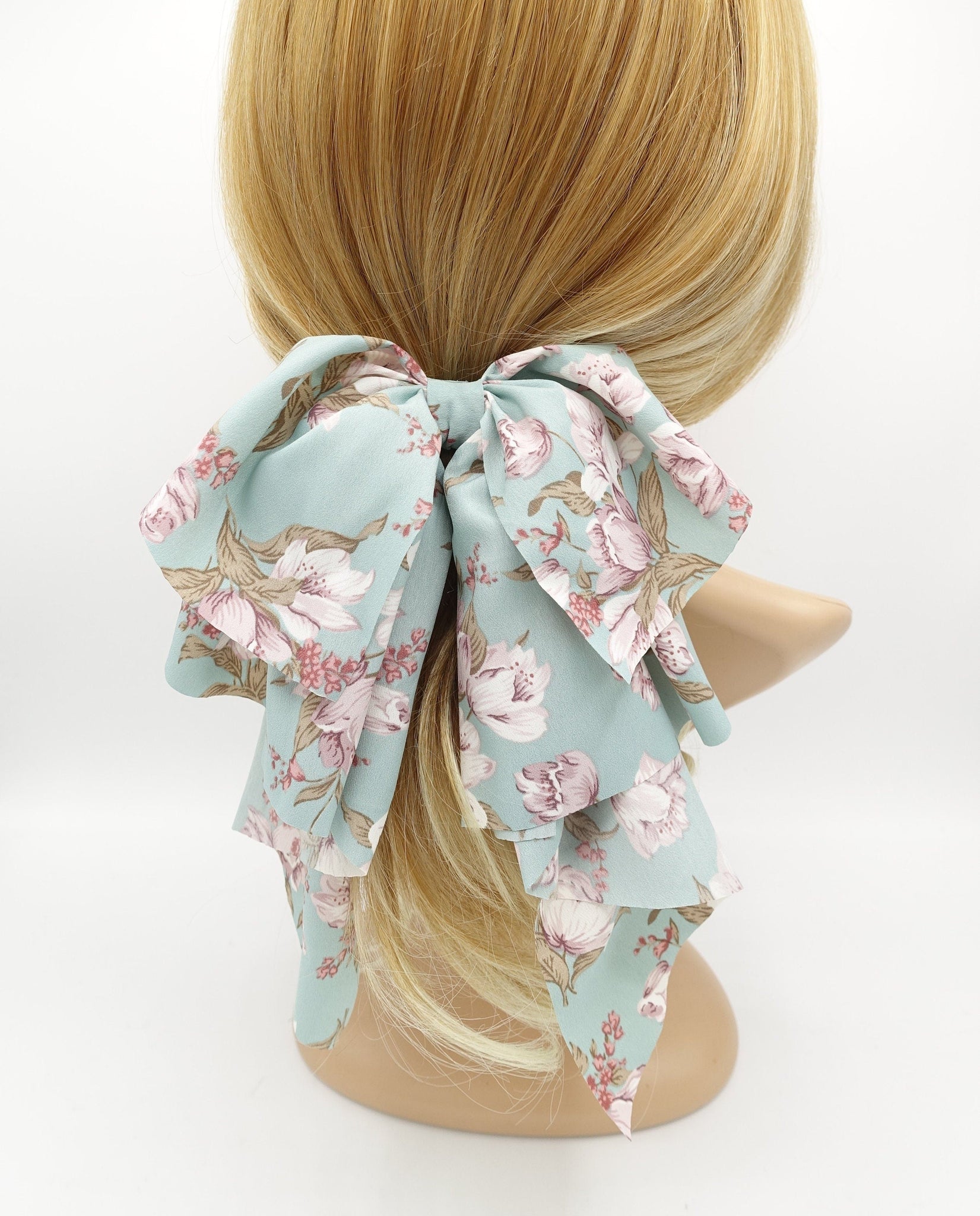 veryshine.com Barrette (Bow) big floral hair bow drape tail barrette women hair accessory