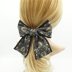 veryshine.com Barrette (Bow) Black baroque jacquard bow antique style pattern knit Fall Winter hair accessory for women