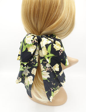 veryshine.com Barrette (Bow) Black big floral hair bow drape tail barrette women hair accessory