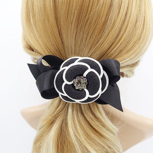veryshine.com Barrette (Bow) Black camellia  hair bow rhinestone embellished flower french barrette