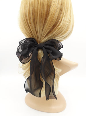 veryshine.com Barrette (Bow) Black chiffon lettuce hem layered hair bow for women