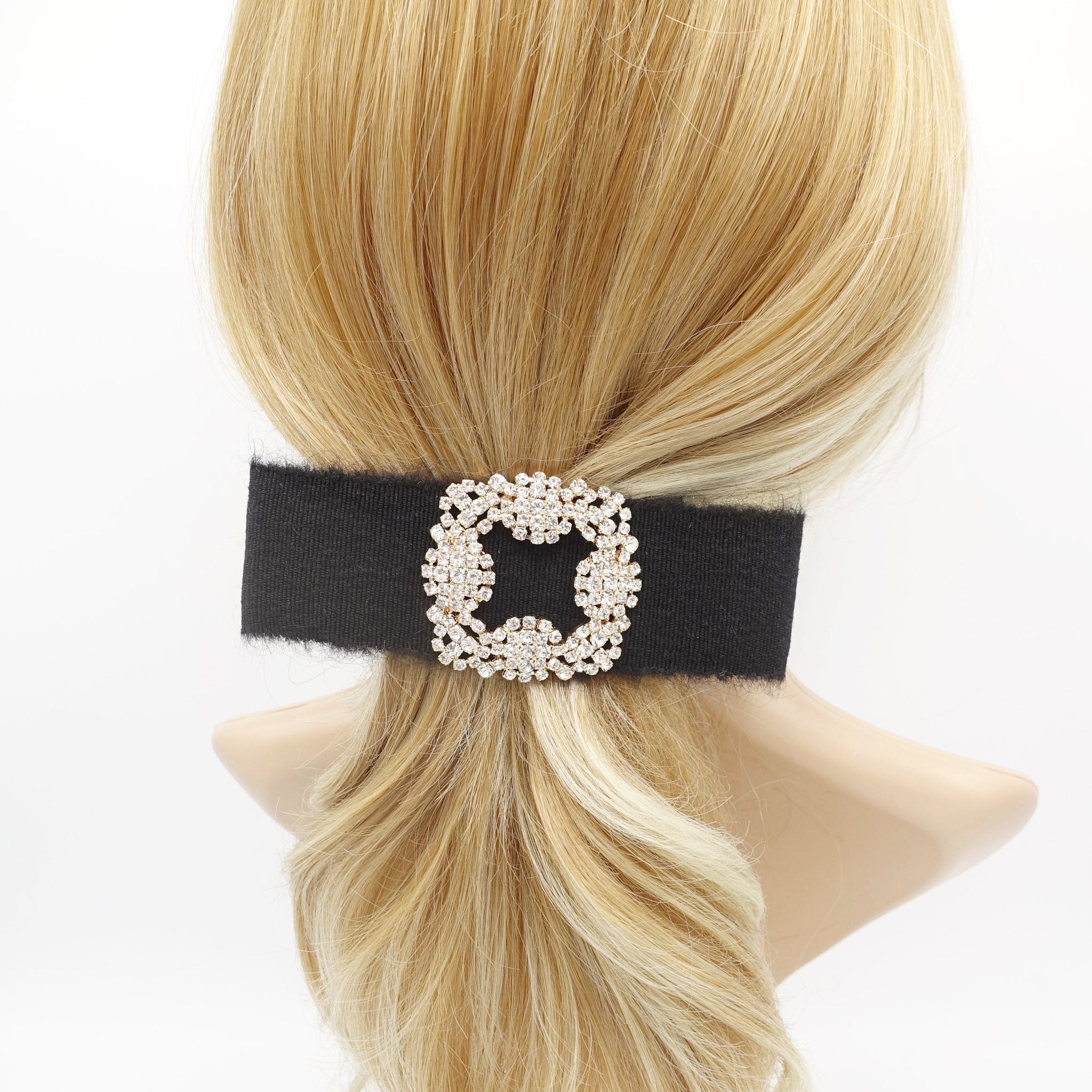 veryshine.com Barrette (Bow) Black classical fabric hair bow bling buckle frayed trim hair accessory for women
