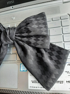 veryshine.com Barrette (Bow) Black Diamond pattern satin hair bow
