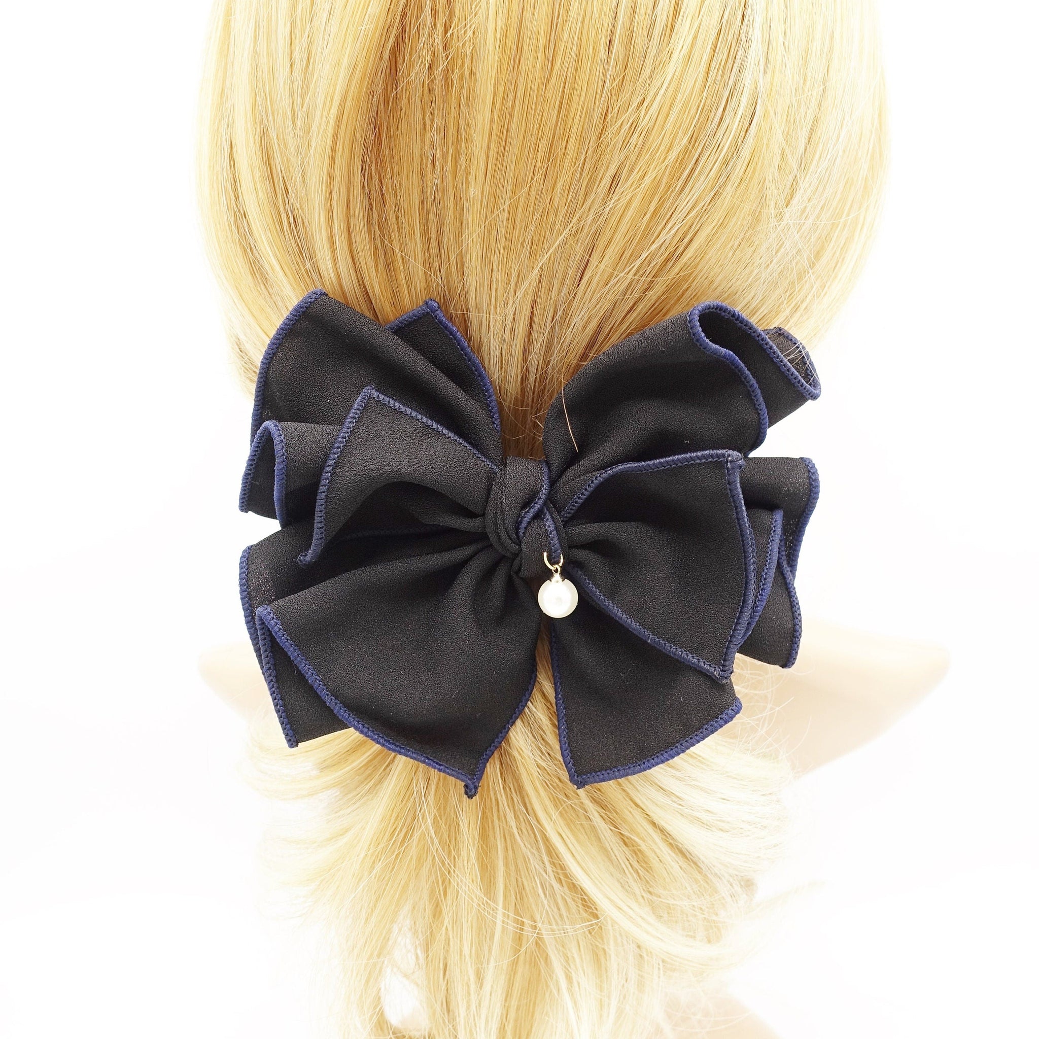 veryshine.com Barrette (Bow) Black double colored edge hair bow pleated women hair accessory