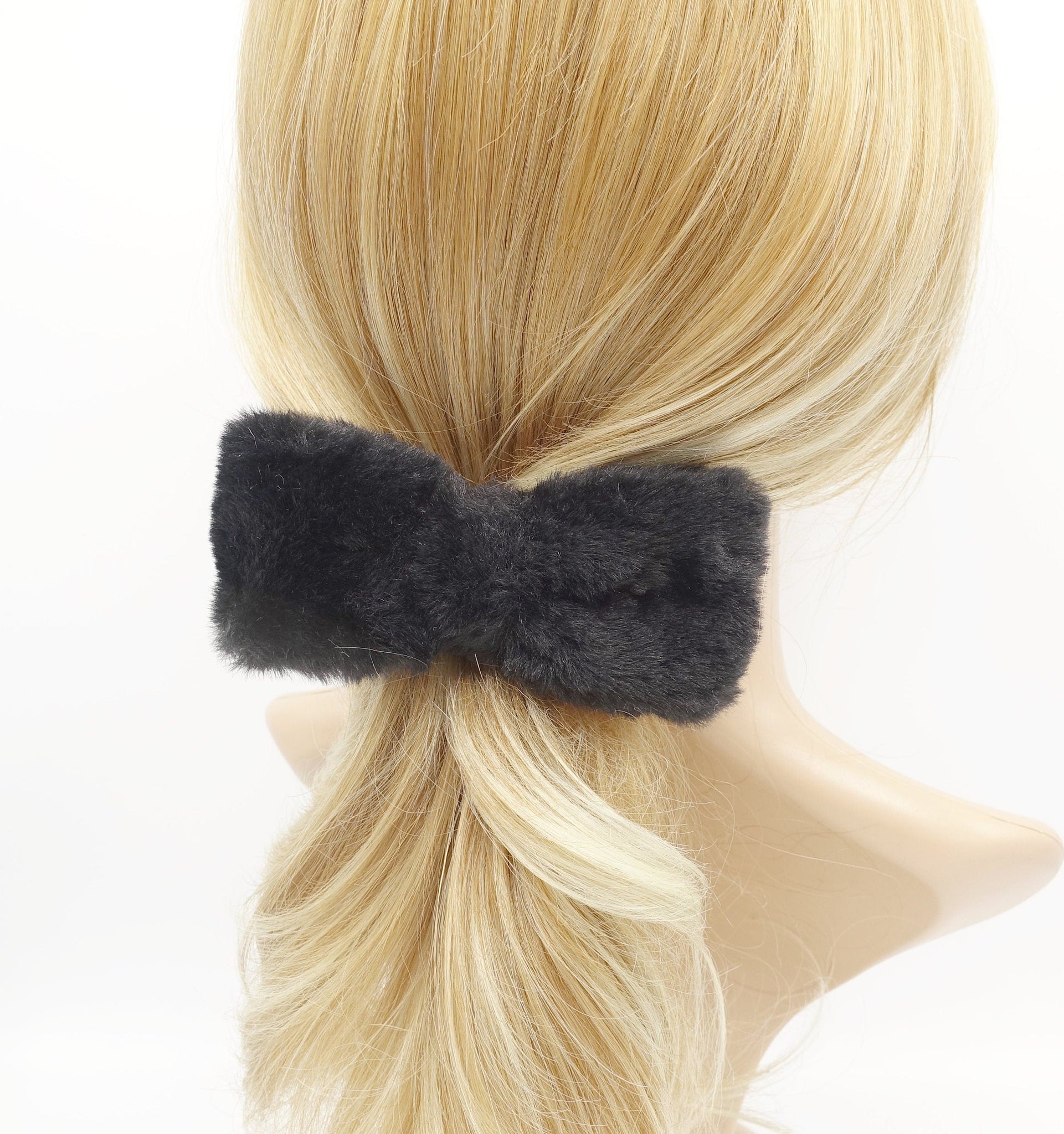 veryshine.com Barrette (Bow) Black fabric fur hair bow soft Winter hair accessory for women
