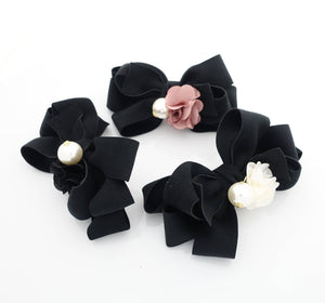 veryshine.com Barrette (Bow) Black Flower Sleek Ball Decorated Black Bow French Hair Barrette Women Accessory