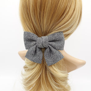 veryshine.com Barrette (Bow) Black herringbone hair bow short tail Fall Winter hair accessory for women