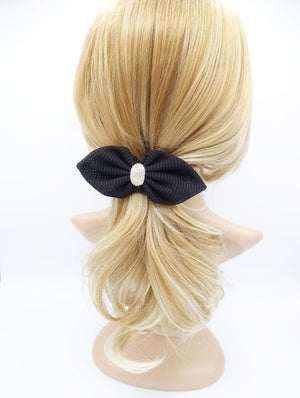 veryshine.com Barrette (Bow) Black mesh pointed hair bow rhinestone embellished women hair barrette