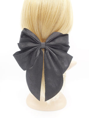 veryshine.com Barrette (Bow) Black multiple layered tail hair bow crinkled fabric pleated bow hair accessory for women