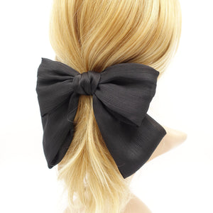veryshine.com Barrette (Bow) Black pearl glossy crinkled satin bow french hair barrette women hair accessory