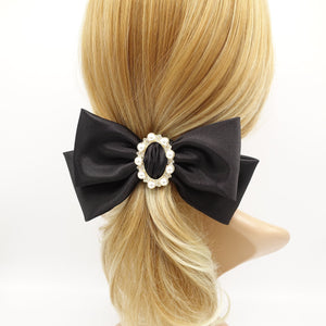 veryshine.com Barrette (Bow) Black pearl rhinestone buckle embellished satin hair bow