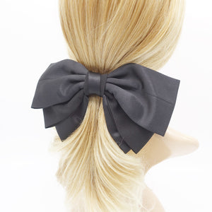 veryshine.com Barrette (Bow) Black satin hair bow 2 tone double layered hair accessory for women