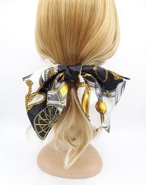 veryshine.com Barrette (Bow) Black satin hair bow scarf carriage wheel rope print hair accessory for women