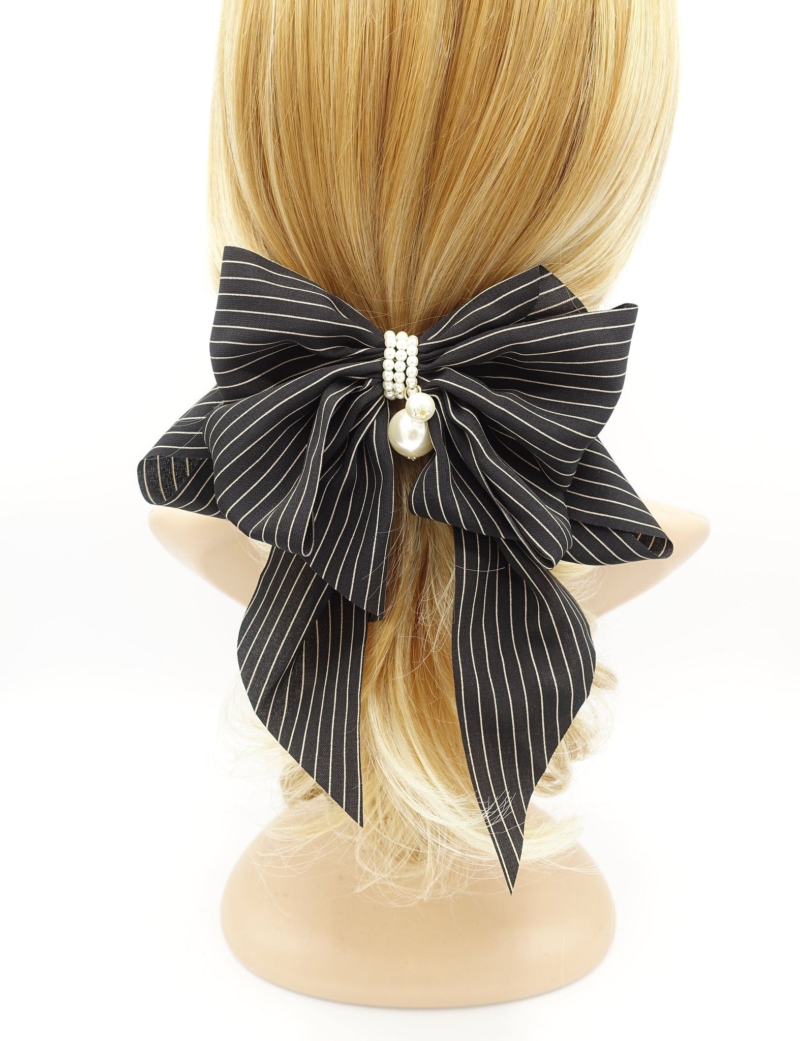 veryshine.com Barrette (Bow) Black solid classic stripe hair bow long tail french barrette women hair accessory