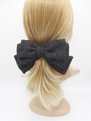 veryshine.com Barrette (Bow) Black tweed hair bow, layered hair bow, Winter hair bow, thick hair bow for women