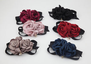 veryshine.com Barrette (Bow) Black Two Rose Flowers French Hair Barrettes women hair clip
