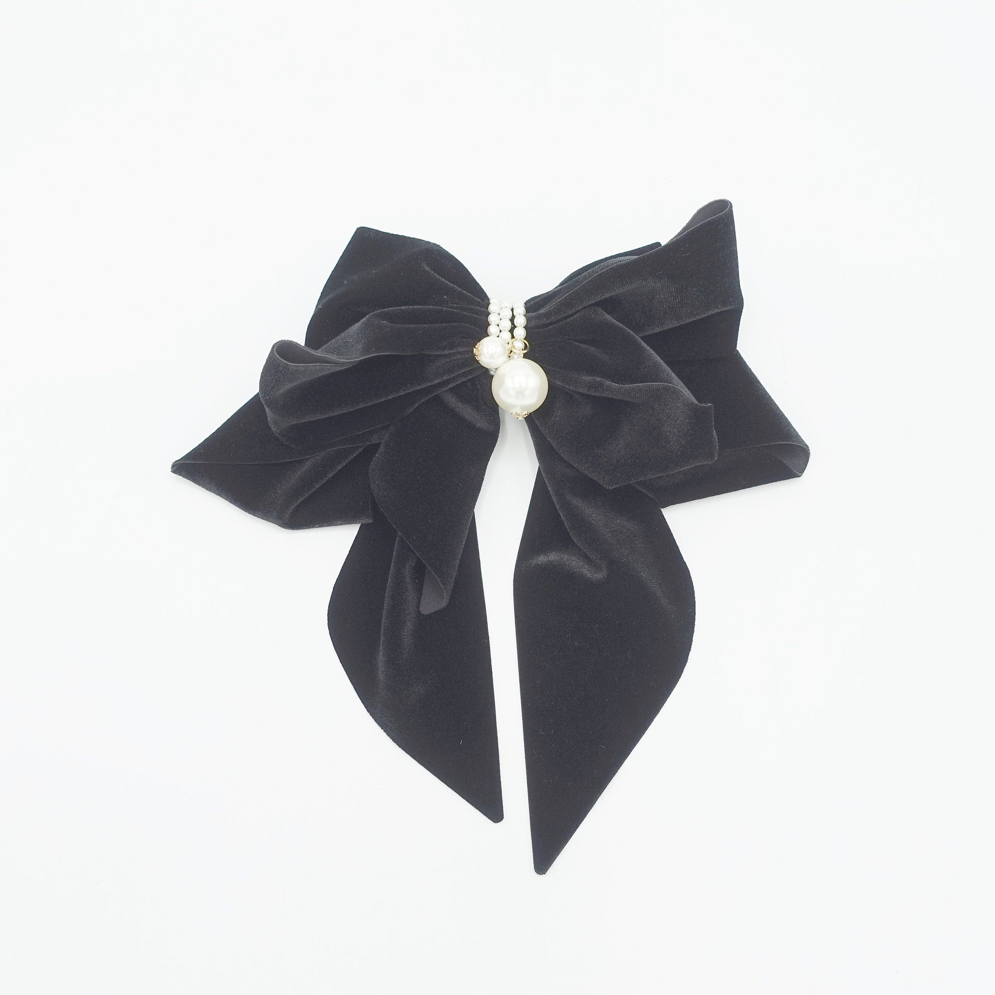 Velvet And Pearl Bow Hair Clip In Black