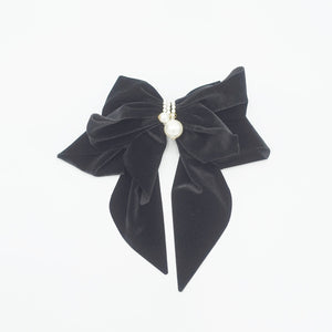 veryshine.com Barrette (Bow) Black velvet hair bow pearl embellished hair accessory for women