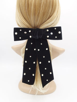 veryshine.com Barrette (Bow) Black velvet hair bow, pearl hair bow, rhinestone hair bow, embellished hair bow for women