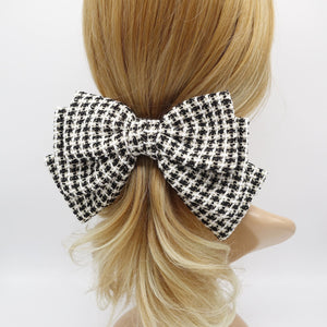 veryshine.com Barrette (Bow) Black & white tweed hair bow, layered hair bow, Winter hair bow, thick hair bow for women