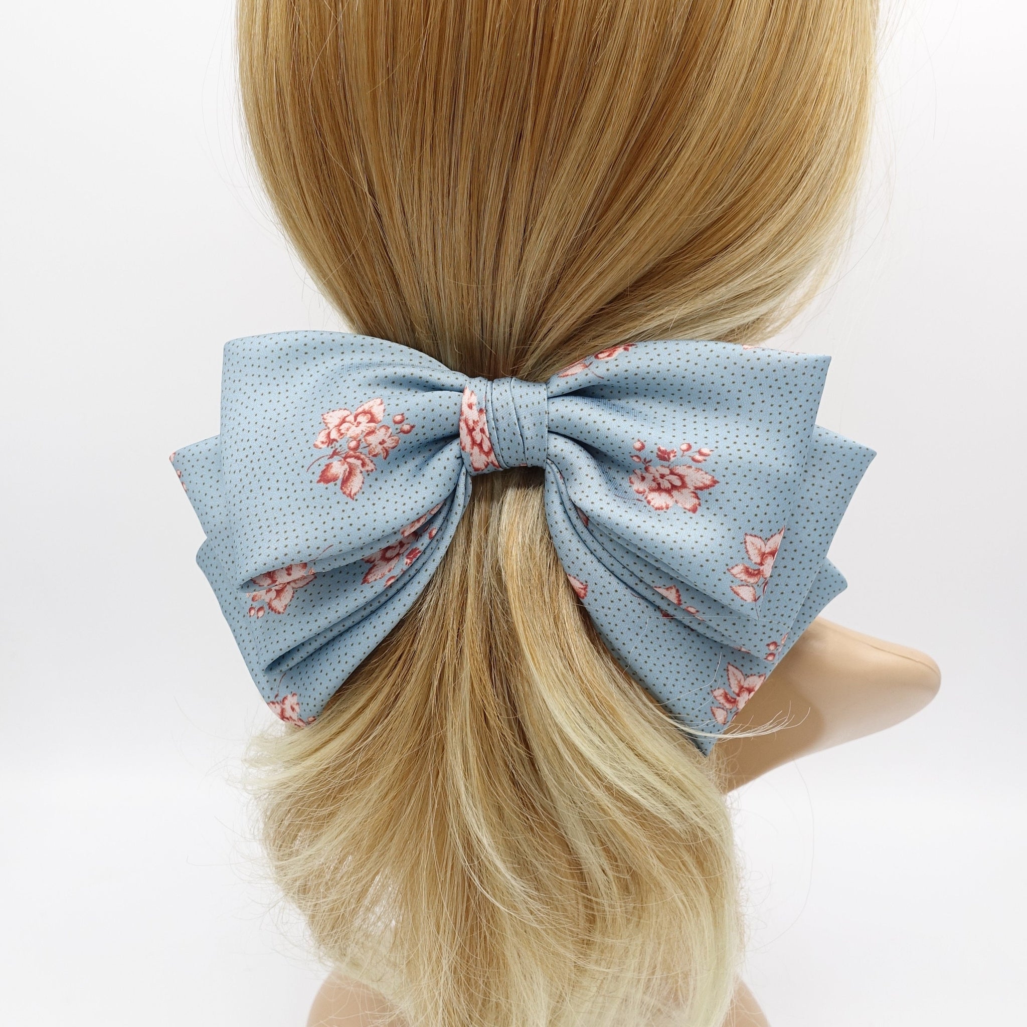 veryshine.com Barrette (Bow) Blue floral satin hair bow