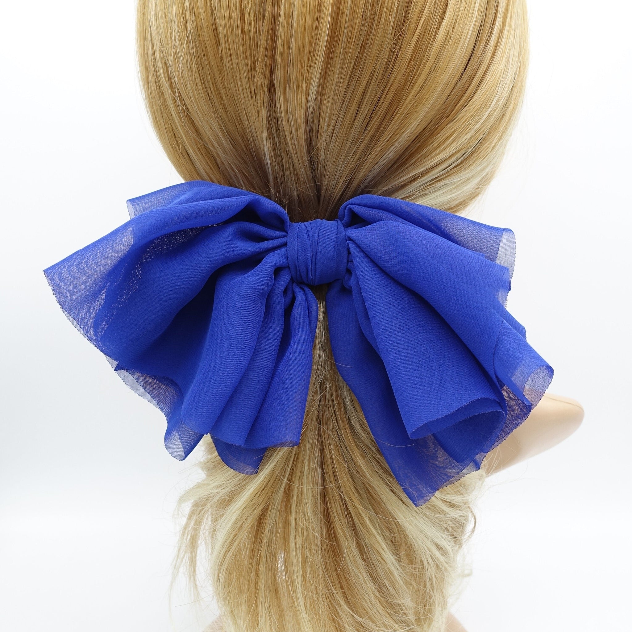 veryshine.com Barrette (Bow) Blue large chiffon hair bow multi-layered hair bow for women